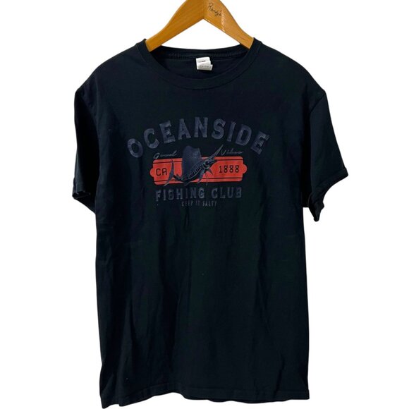 Fruit Of The Loom Men's HD Cotton Black Oceanside Fishing Club Graphic T-Shirt M - Picture 9 of 9